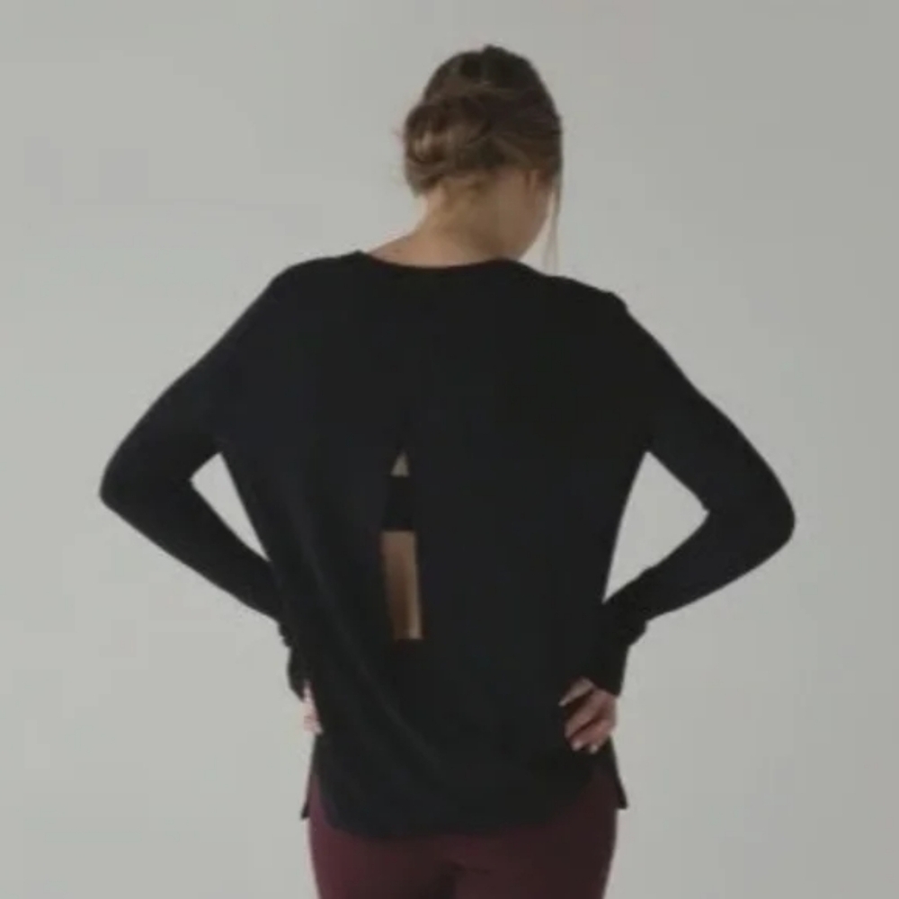 Lululemon Bring It Backbend Sweater Twist Back Sweater Black Cashmere Blend Sz 8
